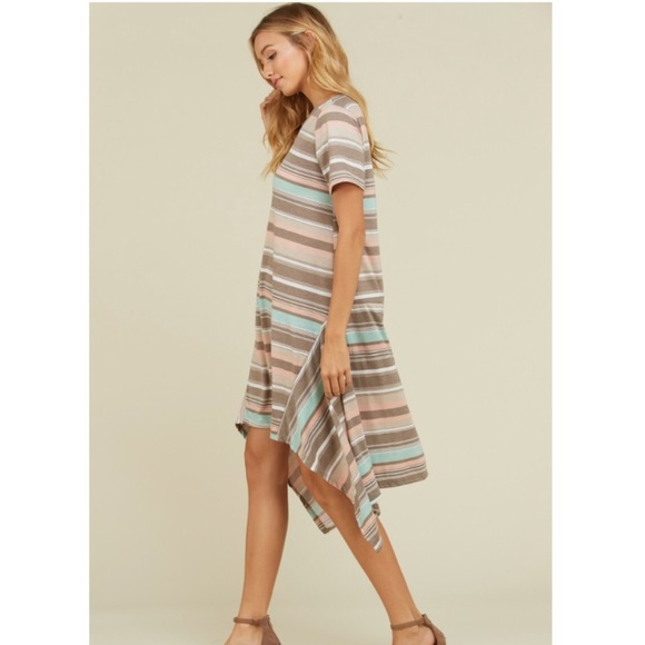 (LAST ONE) Asymmetrical Midi Striped Slip Dress - Picture 2 of 4